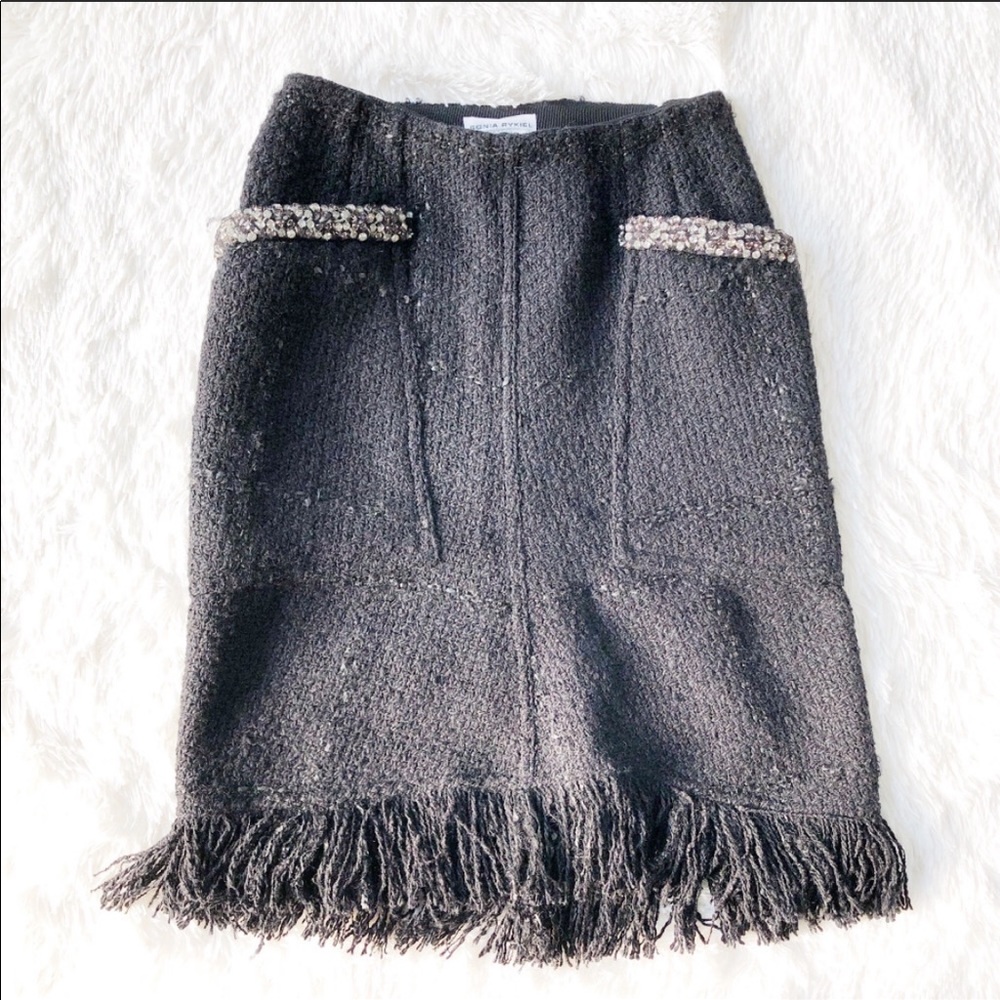 Sonia Rykiel Black Wool Fringe Skirt